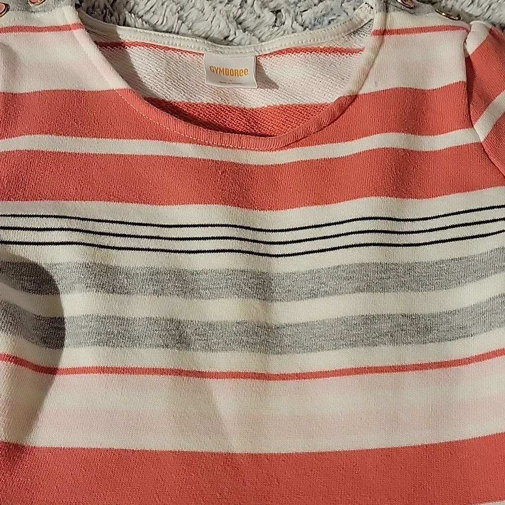Gymboree Girls Dress Striped School Preppy Coral Gray & Cream Youth 7 EUC